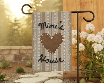Personalized Rustic Mimi's House Garden Flag: Burlap, Lace, Heart
