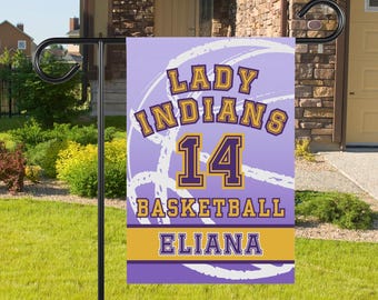 Personalized Girls Basketball Garden Flag - Custom Player Name, Number & School Colors
