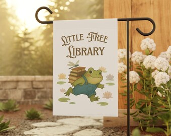 Little Free Library Garden Flag: Frog and Books