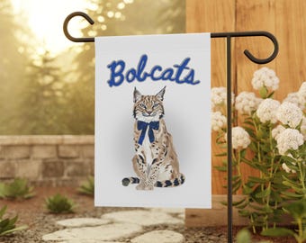 Bobcats School Mascot Garden Flag - Coquette Navy and White