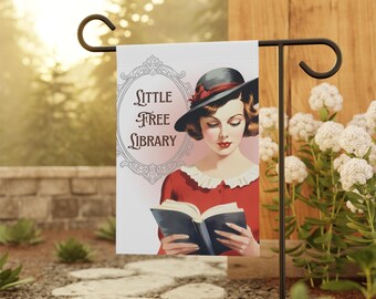Little Free Library Vintage Woman Garden Flag