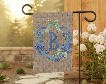 Personalized Rustic Texas Bluebonnet Monogram Garden Flag