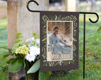 Personalized Memorial Garden Flag Winter Pine Photo Grave Marker Sympathy Gift Cemetery Decoration