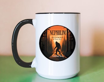 Genesis 6:4 Nephilim Mug 15oz Ceramic Cup with Bigfoot Silhouette and Scripture