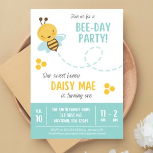 Bee Day Party Invitation for Baby&#39;s Birthday