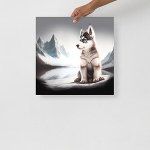 Dog Series: Husky Puppy on Snowy Mountain Wall Print