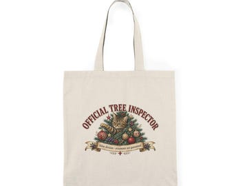 Bolso de mano navideño con diseño de gato divertido: Inspector oficial de árboles