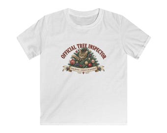Camiseta infantil divertida de gato navideño: Inspector oficial de árboles
