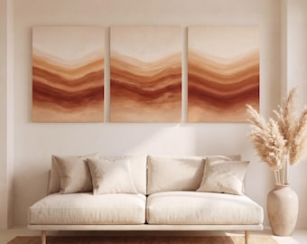 Desert Abstract Canvas Set of 3: Desert Strata, Terracotta Boho Wall Art
