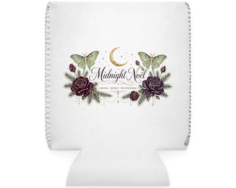 Portabotellas navideño con estampado floral oscuro: Rosas y polillas de Midnight Noel Moody