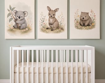 Nursery Canvas Set of 3: Outback Babies Koala, Joey and Wombat
