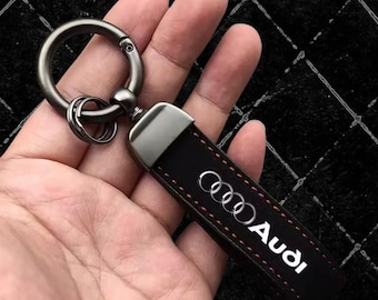 Audi Leather Keyring – S-Line Logo, Red Stitching, Luxury Car Accessory