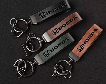 Genuine Leather Honda Keychain – Embossed Logo Key Fob Strap, Automotive Accessory