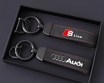 Audi S Line Keychain – Carbon Fiber Leather Car Key Ring Holder Gift