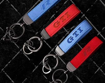 Alcantara Suede Keychain GTI R-Line, Volkswagen Golf Car Accessory, Red Blue