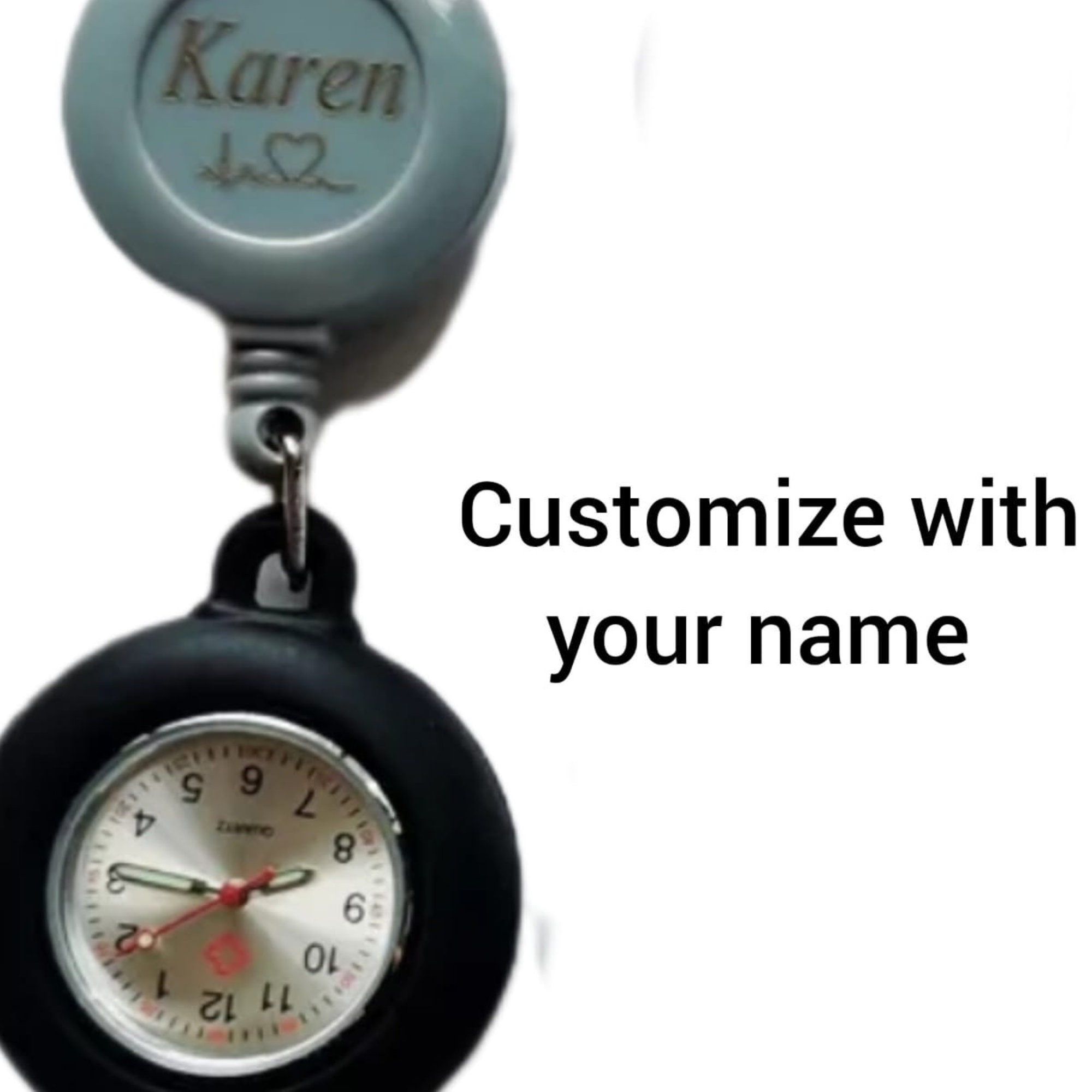Nurse Fob Watch Personalize With Name and Symbol Retractable Clip