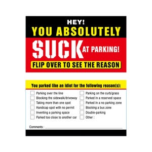 50-delige grappige "You Absoluut Suck at Parking"-kaarten - dubbelzijdig, hilarisch parkeerwaarschuwingsbord