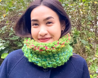 100% wool snood, collar warmer, women's large wool knitted scarf, snow white