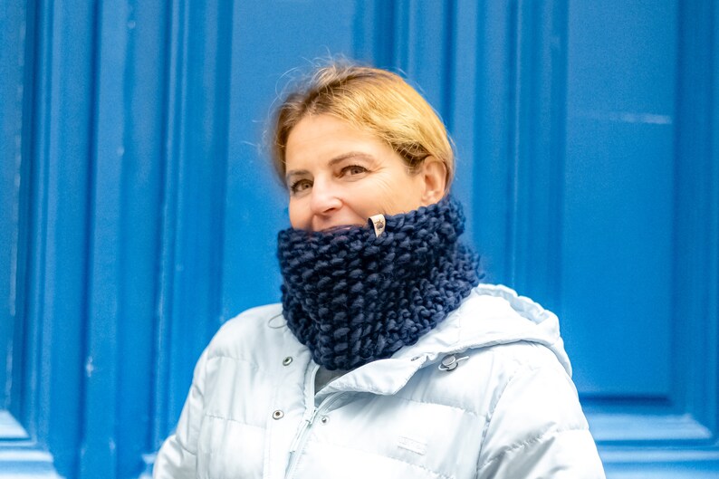 snood, cache-col, laine vierge et alpaga, bleu marine image 5