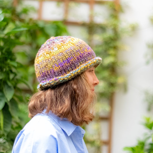 Bonnet femme en laine mérinos, chiné et coloré, très doux et chaud