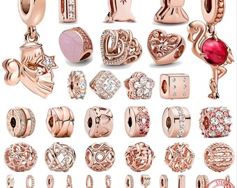 925 Sterling Silber Rose Gold Paar Perlen Anhänger Charms Fit Original Armband Armreif für Frauen Modeschmuck Geschenk für Frauen