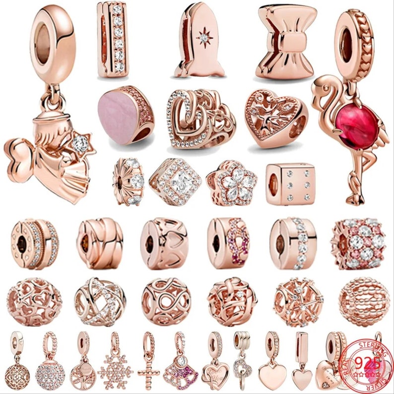 925 Sterling Silber Rose Gold Paar Perlen Anhänger Charms Fit Original Armband Armreif für Frauen Modeschmuck Geschenk für Frauen Bild 1