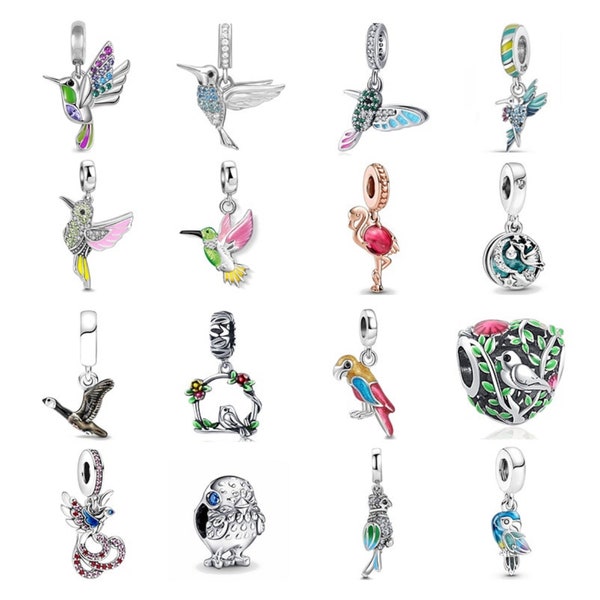 Authentic 925 Silver Pink Glass Flamingo Dangle Bead Pendant Fit Original Charm Bracelet Jewelry Shiny Colored Zircon Bird Charm Best Gift