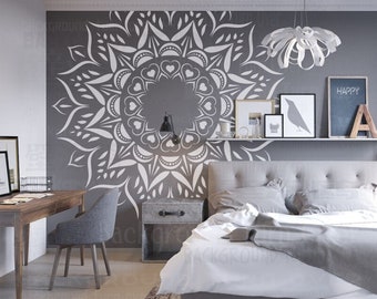 Stencil Mandala extra large da 170 cm - 240 cm per dipingere pareti rotonde con fiori e pareti vintage