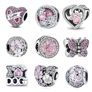 Pink Rose Red Charms for Pandora Bracelet, European Style Charm Bracelets, Silver-plated Metal Charms 925 Sterling Silver