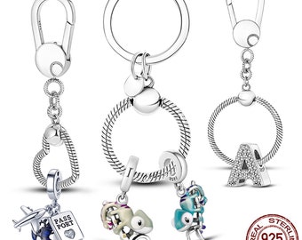 Authentic 925 Sterling Silver Moments Bag Charm Holder Key Ring Set Fit Original Charms for Women Jewelry Keychain