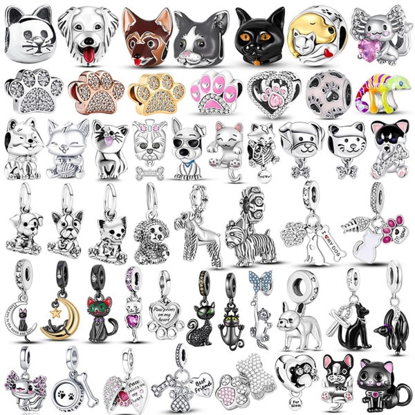 Authentic S925 Sterling Silver Dog Animal & Fish Charms Beads fit Charms Bracelet Necklaces DIY Cartoon Jewelry Gift For Women jewelry