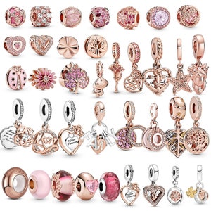 Charms for Bracelet, Rose Gold Beades CZ rhinestone for Chain Bangle Necklace, Heart Pendant Jewellery Gifts for Women