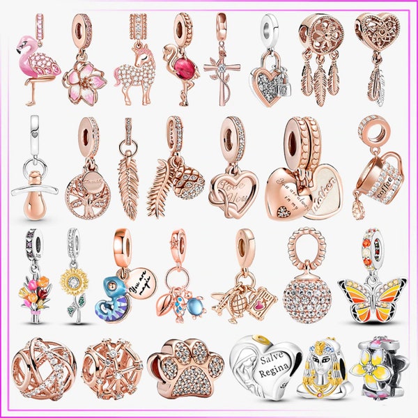 925 Sterling Silver Rose Gold Cross Flamingo Bead Girasole Charms a forma di cuore plata de ley 925 per braccialetto pendente originale