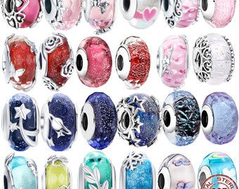 925 Sterling Zilver Roze Paars Donkerblauw & Ster Murano Glas Bedels Kralen Fit Originele Charms Armband Diy Sieraden