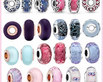 925 Sterling Zilver Murano Glaskralen Blauw Roze Paars Ronde Bedel 925 Origineel Voor DIY Armband Sieraden diy sieraden maken