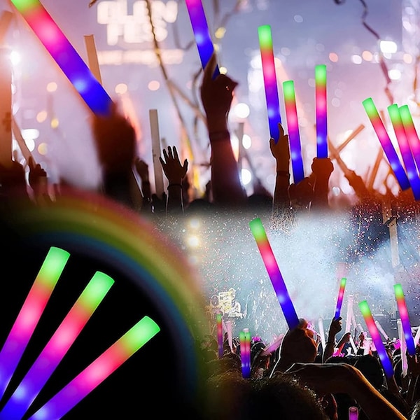 12/15/30/60Pcs Bulk Colorful LED Glow Sticks RGB LED Glow Foam Stick Cheer Tube Dark Light Birthday Wedding Party Decor