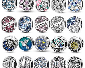 Colorful Round Inlaid CZ Zircon Charms 925 Sterling Silver Beads Pendant fit Original charms Bracelet plata de ley Jewelry Gift