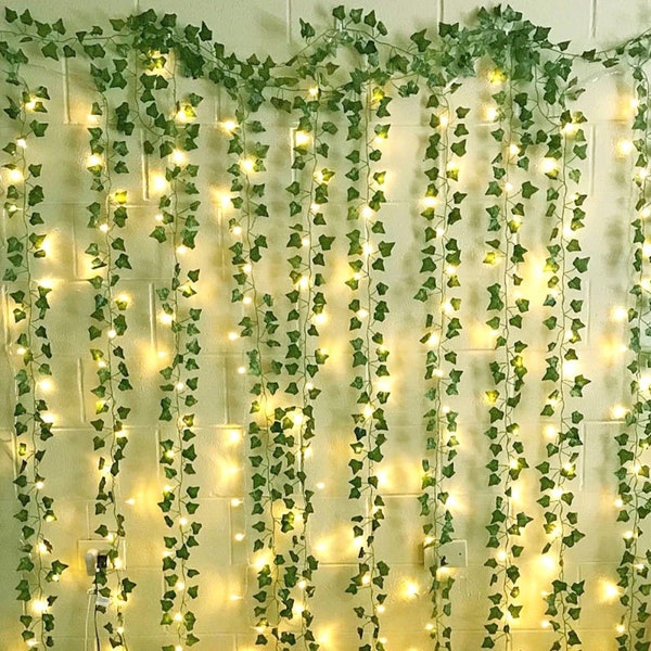 Feuilles de soie de 2,3 m, fausse plante grimpante, feuille verte, vigne de lierre, guirlande lumineuse LED de 2 m pour la maison, guirlande suspendue, fleurs artificielles