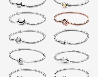 925 Sterling Silver Charm Bead Bracelet For Women Original Rose Gold Charms Heart Bracelets Bangles Snake Chain Diy Jewelry