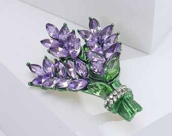 Broche femme romantique cristal fleur de lavande épinglettes OL accessoires lavande botanique justifier cadeaux bijoux de luxe meilleur cadeau pour elle