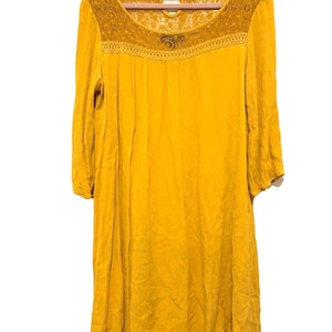 Anthropologie Naif size XL mustard yellow shift dress crocheting #3525 Bild 1