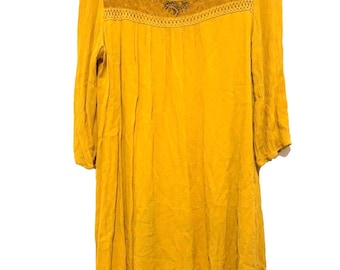 Vestido recto de ganchillo color amarillo mostaza talla XL de Anthropologie Naif #3525