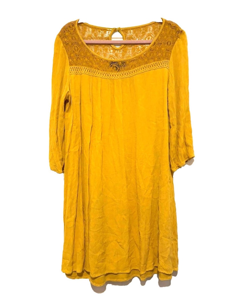 Anthropologie Naif size XL mustard yellow shift dress crocheting #3525 Bild 1