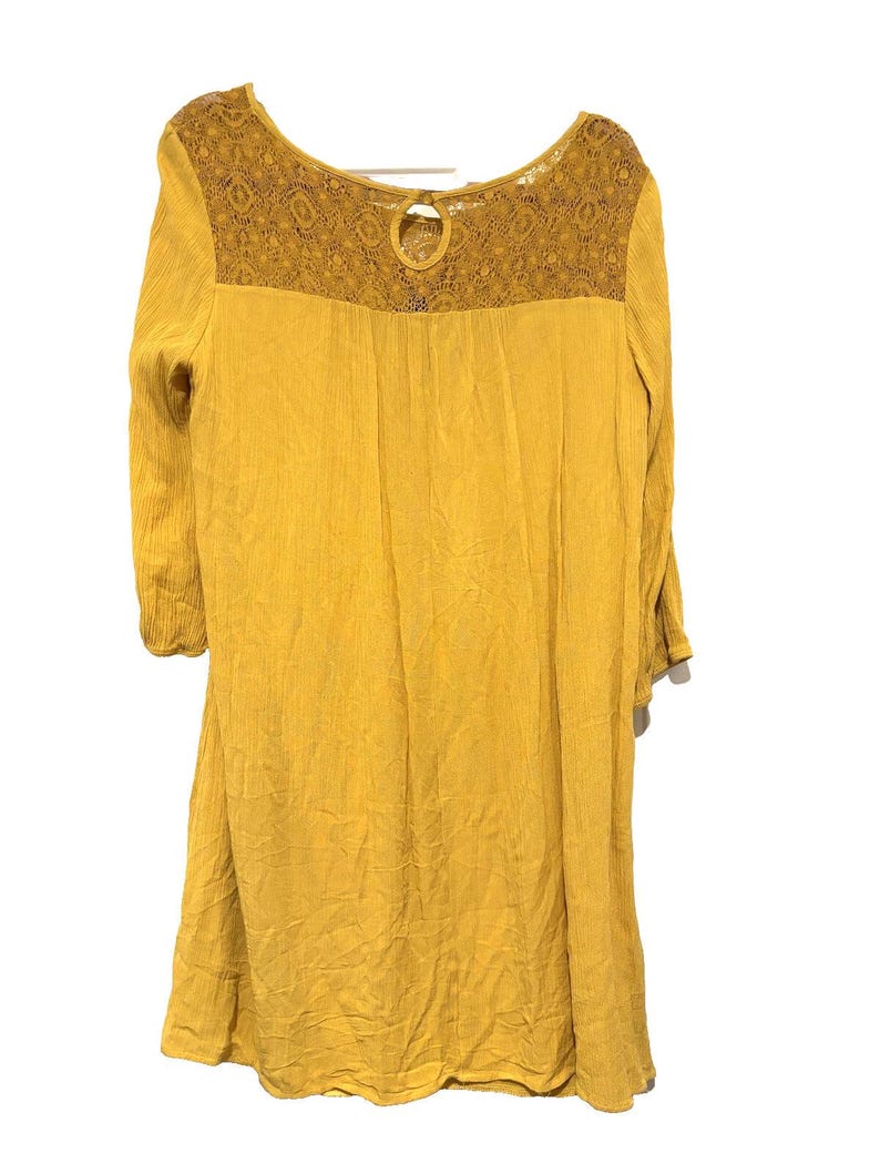 Anthropologie Naif size XL mustard yellow shift dress crocheting #3525 Bild 2