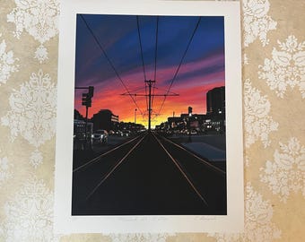 Pleasant Steet T Stop - giclée art print, Allston Boston, 11”x14”