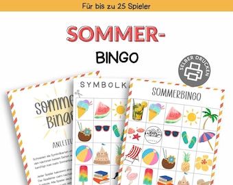 Bingo für den Sommer | Druckvorlage zum Selberdrucken | Bingospiel für Kinder | Sommerbingo digitaler Download | Partyspiel | Sommerferien