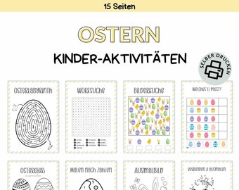 Oster-Aktivitäten für Kinder | Druckvorlage zum Selberdrucken | Ausmalbilder für Kinder | Beschäftigung und Rätsel | digitaler Download