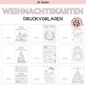 子供向けのクリスマス カード クラフト テンプレート |自分で印刷するための印刷テンプレート |子供のためのぬりえページ |クラフトアイデアのデジタルダウンロード