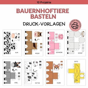 Print template farm animals craft for children | Craft template to print yourself | Crafts for children | Craft ideas digital download