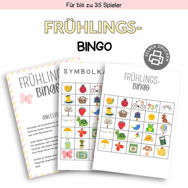 Bingo pour le printemps | Modèle d'impression à imprimer soi-même | Jeu de bingo pour enfants | Téléchargement numérique Spring Bingo | Loterie du printemps